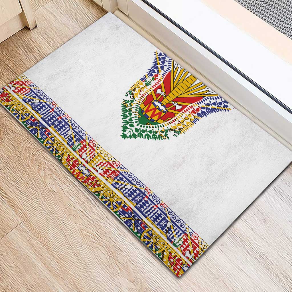 Haiti Flag Traditional Dashiki Rubber Doormat White Color