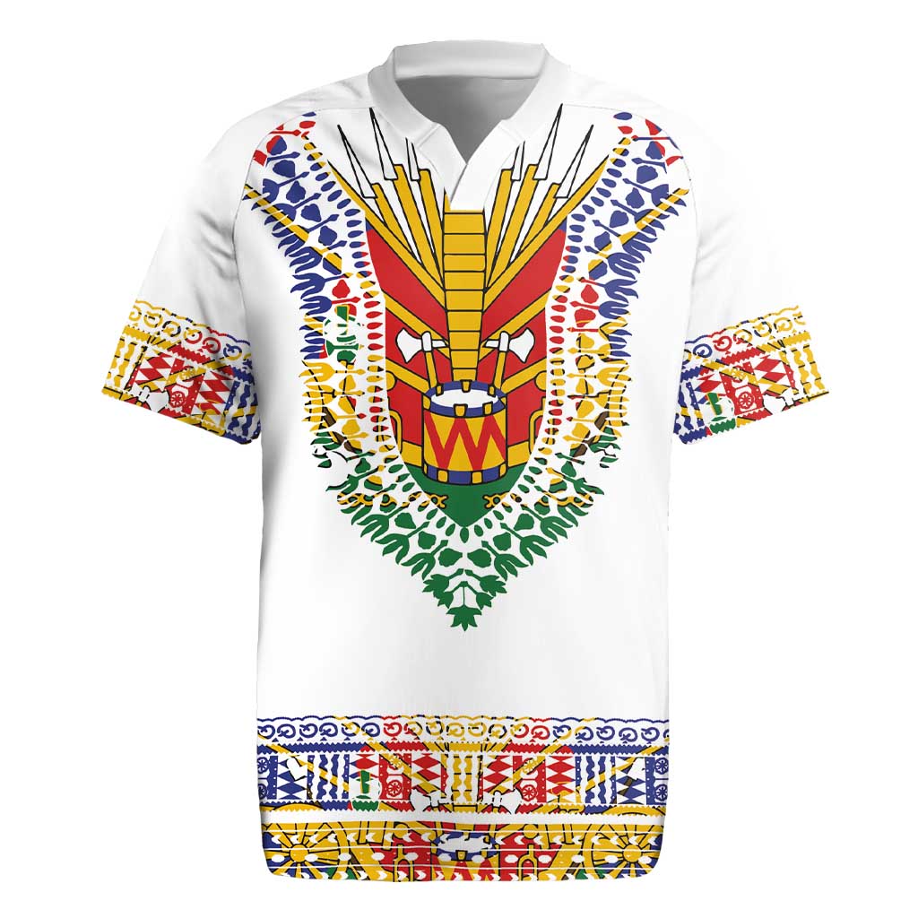 Haiti Flag Traditional Dashiki Rugby Jersey White Color