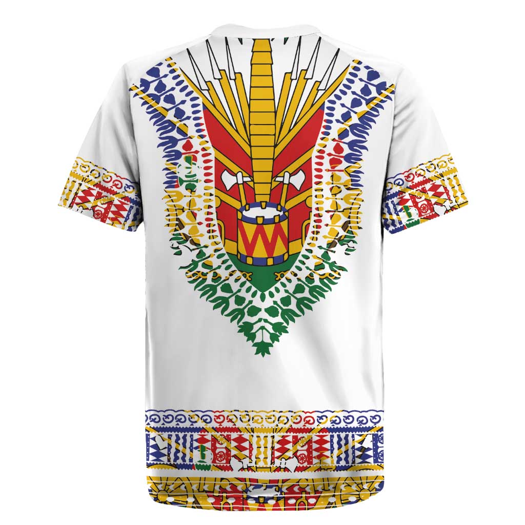 Haiti Flag Traditional Dashiki Rugby Jersey White Color
