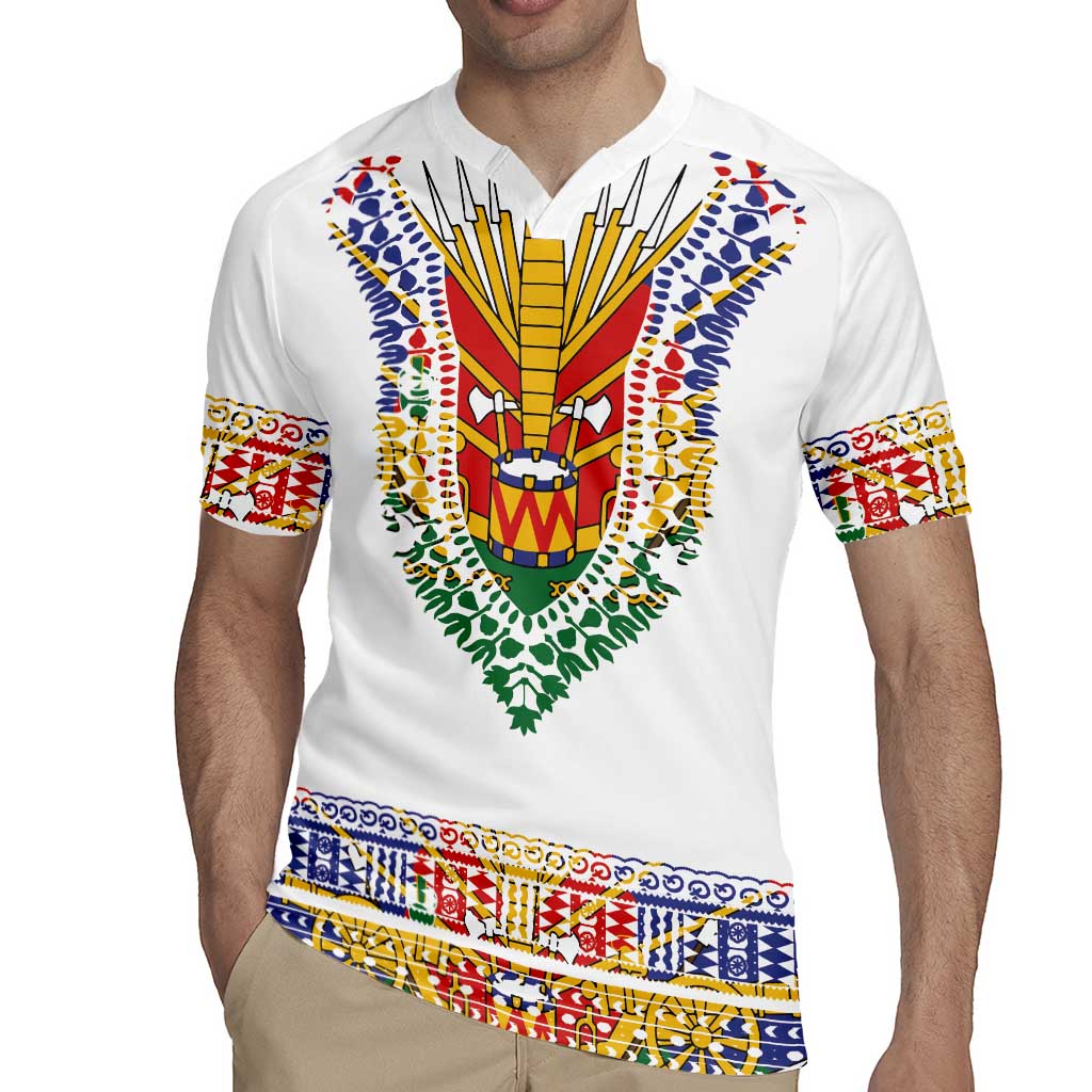 Haiti Flag Traditional Dashiki Rugby Jersey White Color