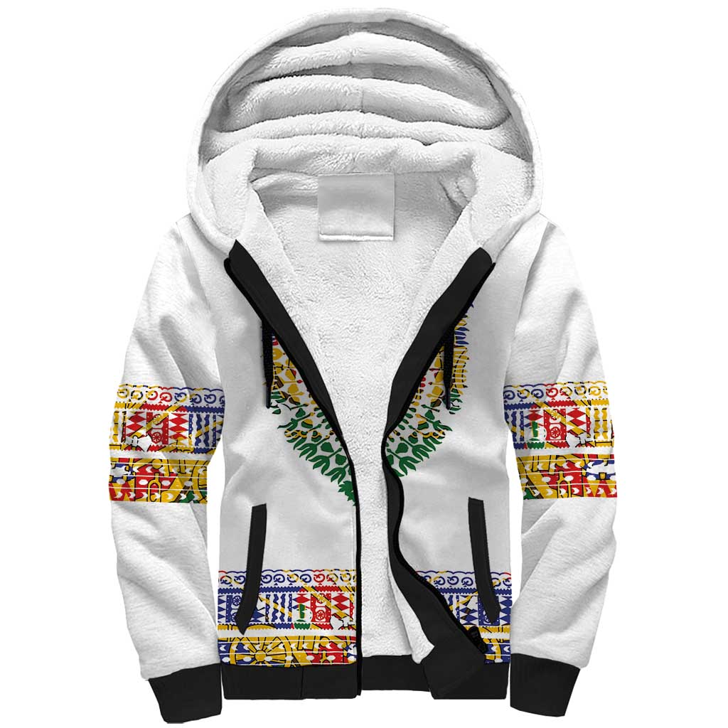 Haiti Flag Traditional Dashiki Sherpa Hoodie White Color