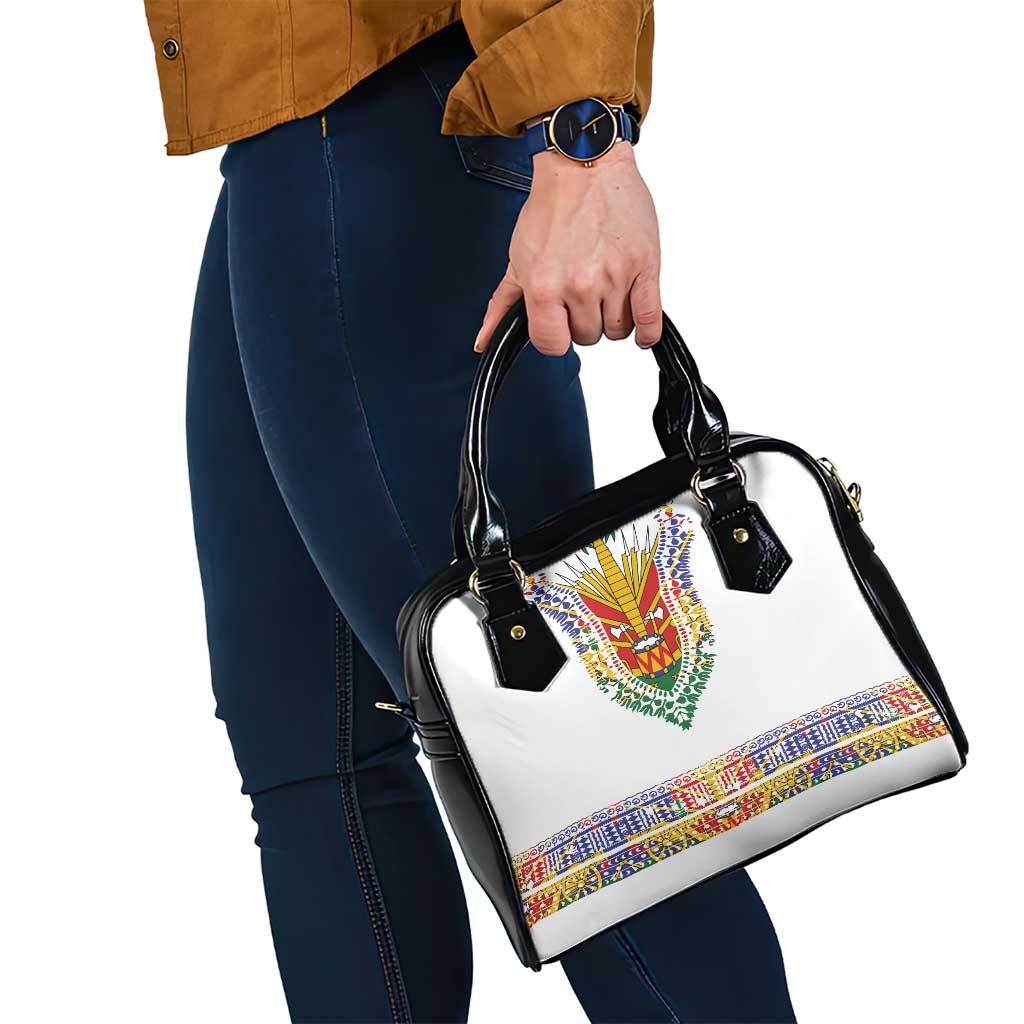 Haiti Flag Traditional Dashiki Shoulder Handbag White Color