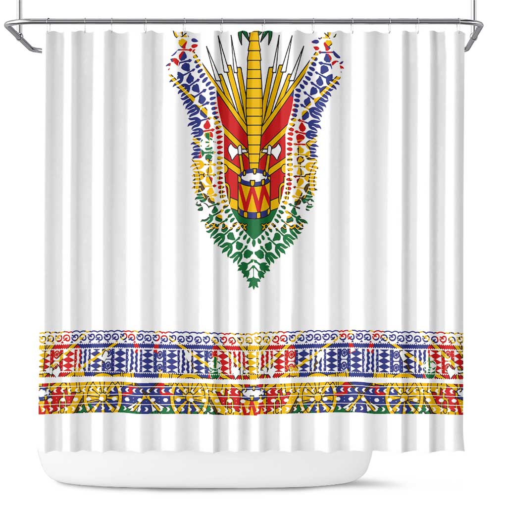 Haiti Flag Traditional Dashiki Shower Curtain White Color