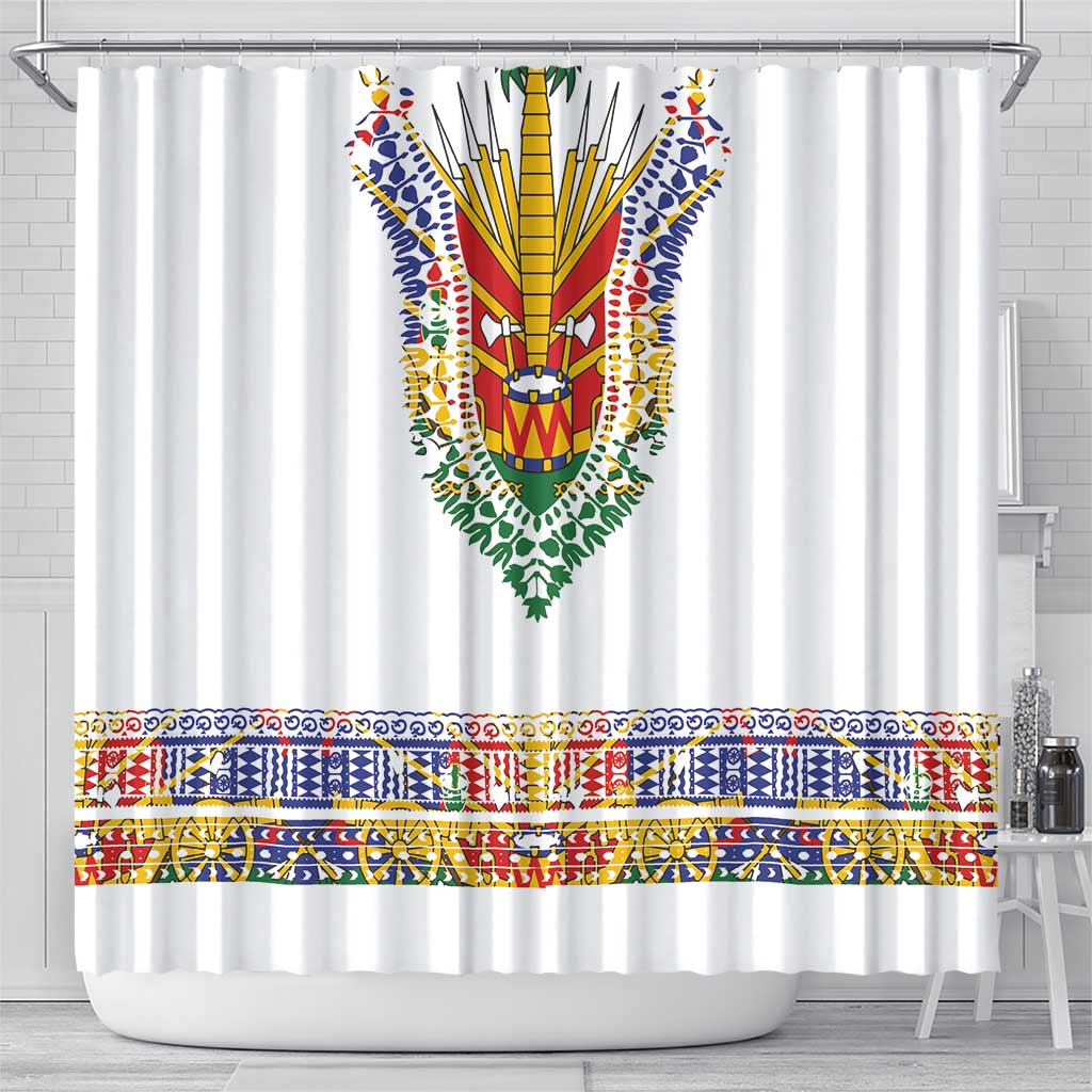 Haiti Flag Traditional Dashiki Shower Curtain White Color