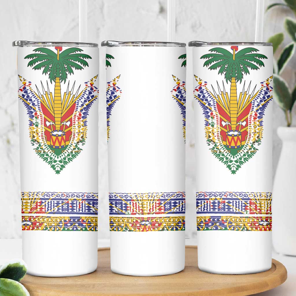 Haiti Flag Traditional Dashiki Skinny Tumbler White Color