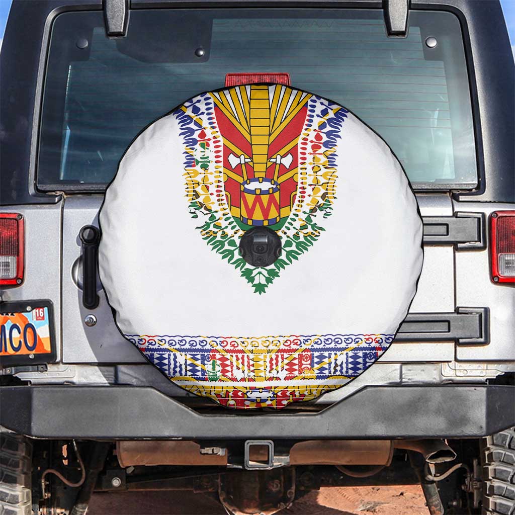 Haiti Flag Traditional Dashiki Spare Tire Cover White Color