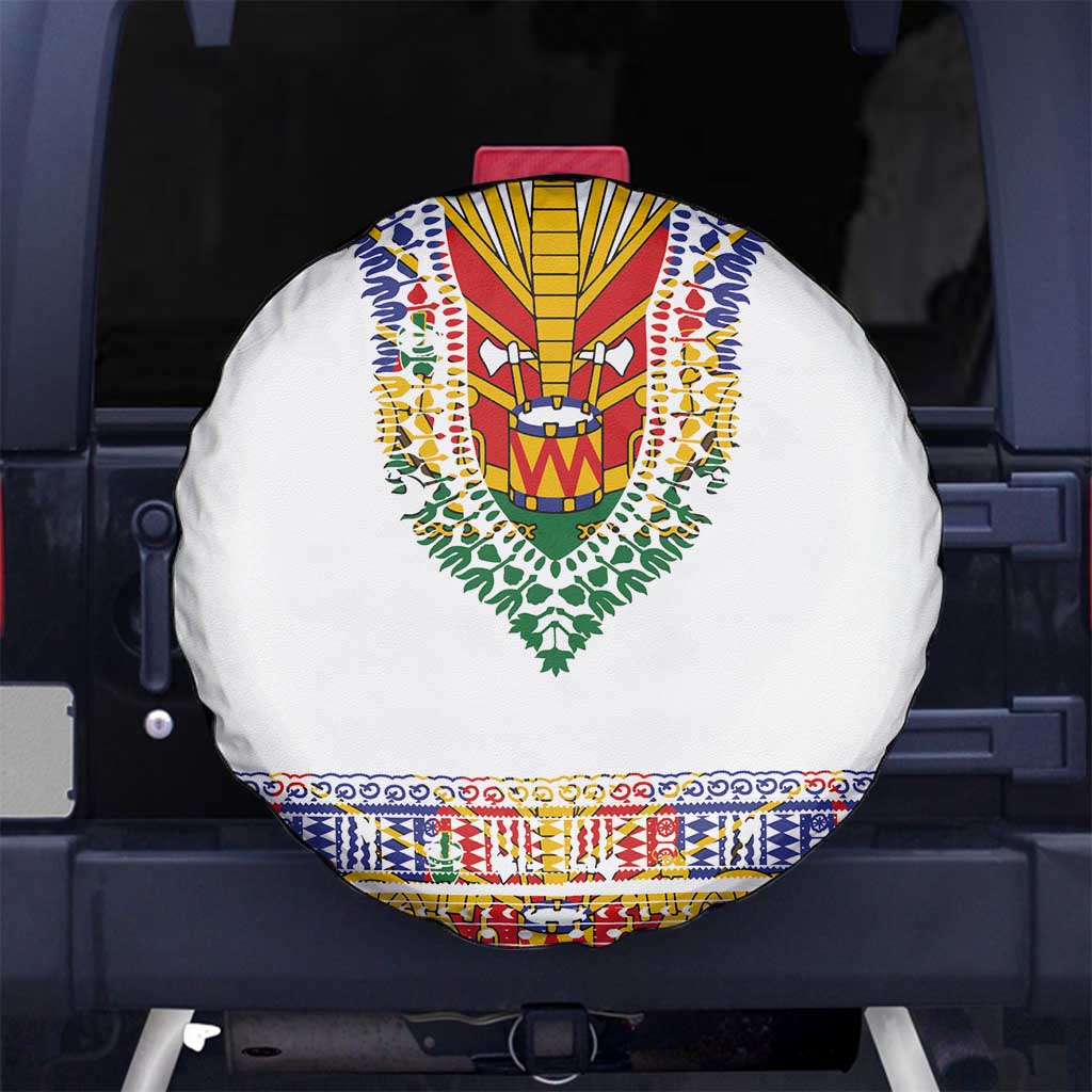 Haiti Flag Traditional Dashiki Spare Tire Cover White Color