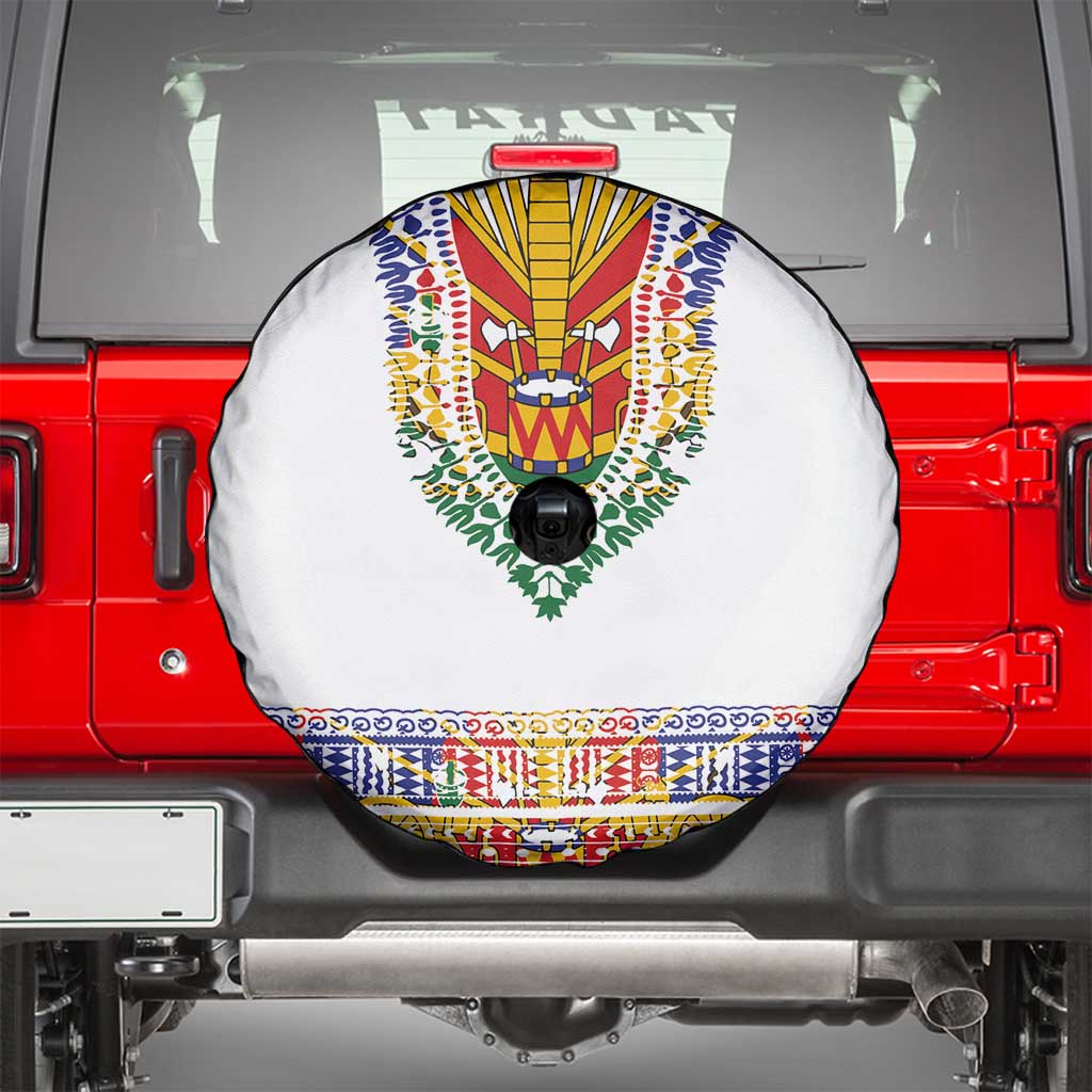 Haiti Flag Traditional Dashiki Spare Tire Cover White Color