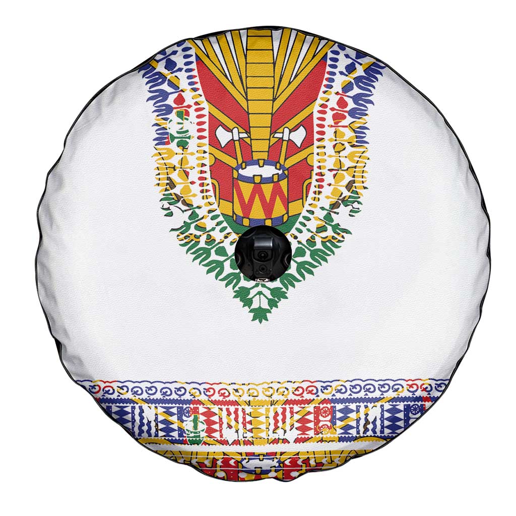 Haiti Flag Traditional Dashiki Spare Tire Cover White Color