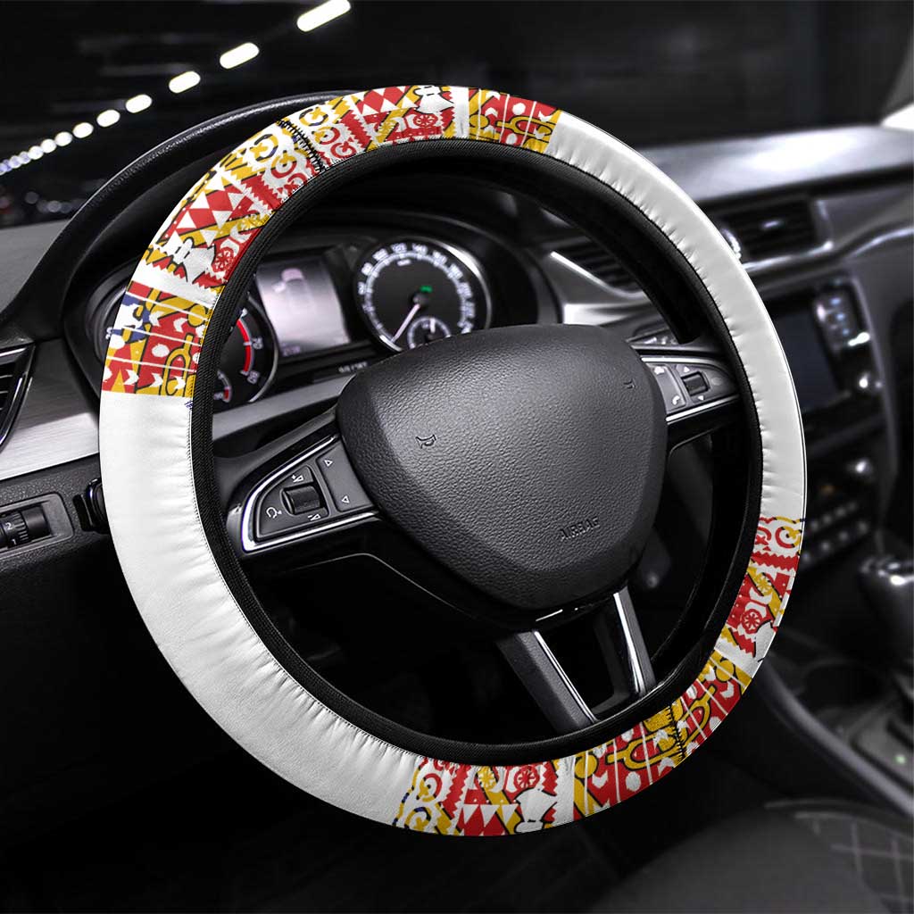 Haiti Flag Traditional Dashiki Steering Wheel Cover White Color