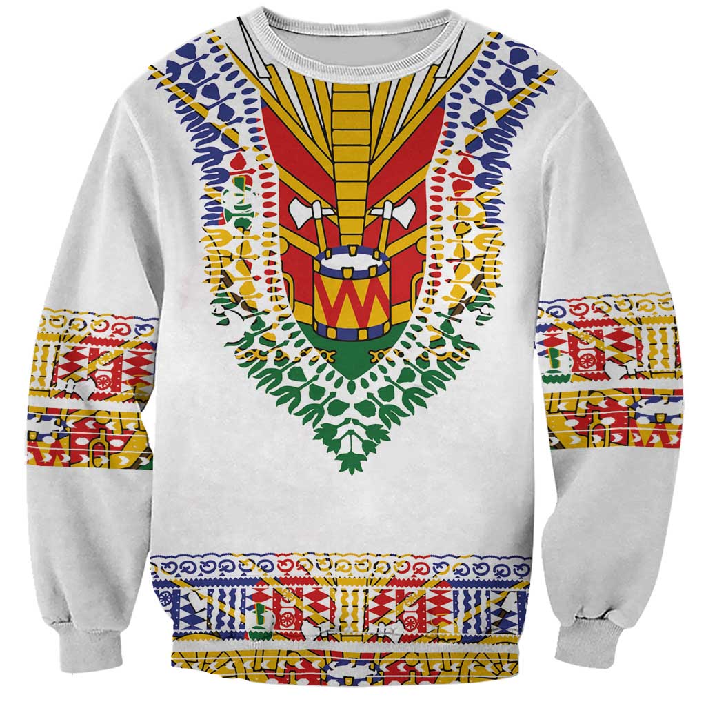 Haiti Flag Traditional Dashiki Sweatshirt White Color