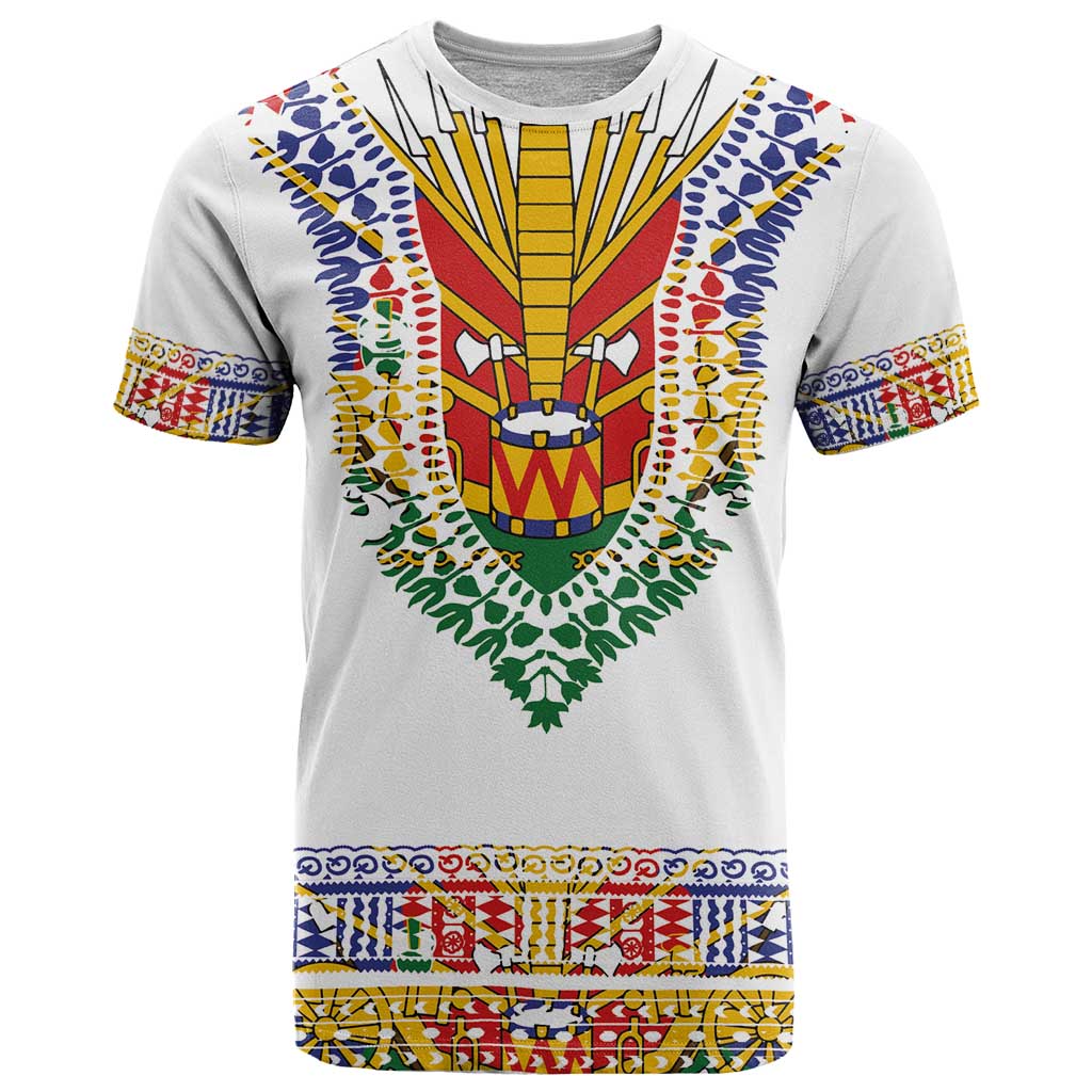 Haiti Flag Traditional Dashiki T Shirt White Color