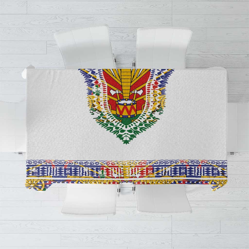 Haiti Flag Traditional Dashiki Tablecloth White Color