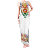 Haiti Flag Traditional Dashiki Tank Maxi Dress White Color