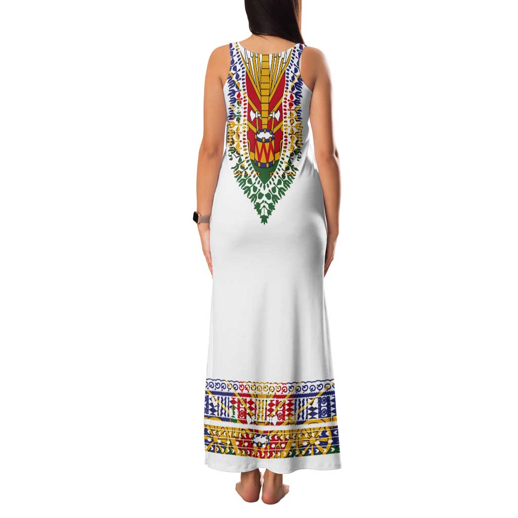Haiti Flag Traditional Dashiki Tank Maxi Dress White Color
