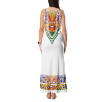Haiti Flag Traditional Dashiki Tank Maxi Dress White Color