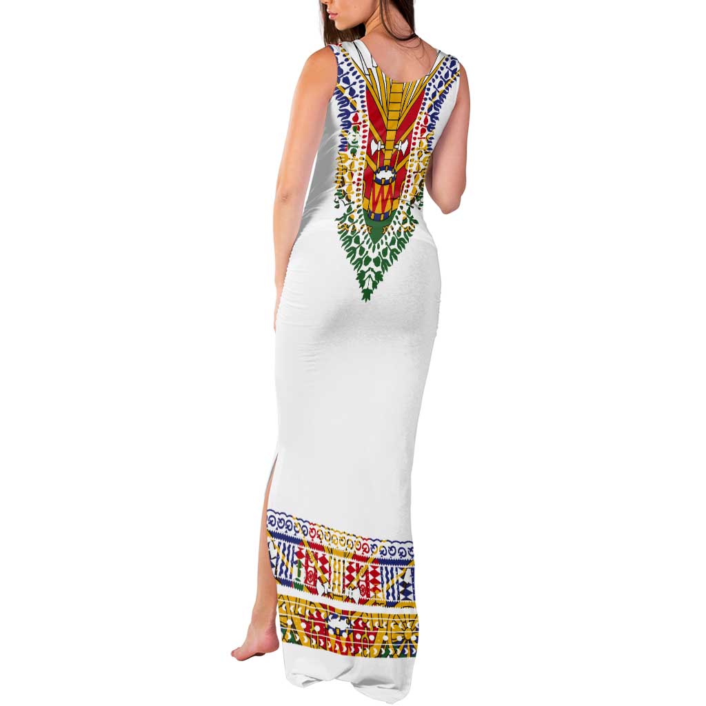 Haiti Flag Traditional Dashiki Tank Maxi Dress White Color