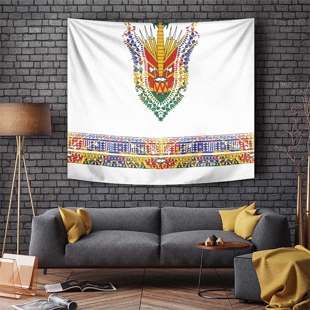 Haiti Flag Traditional Dashiki Tapestry White Color
