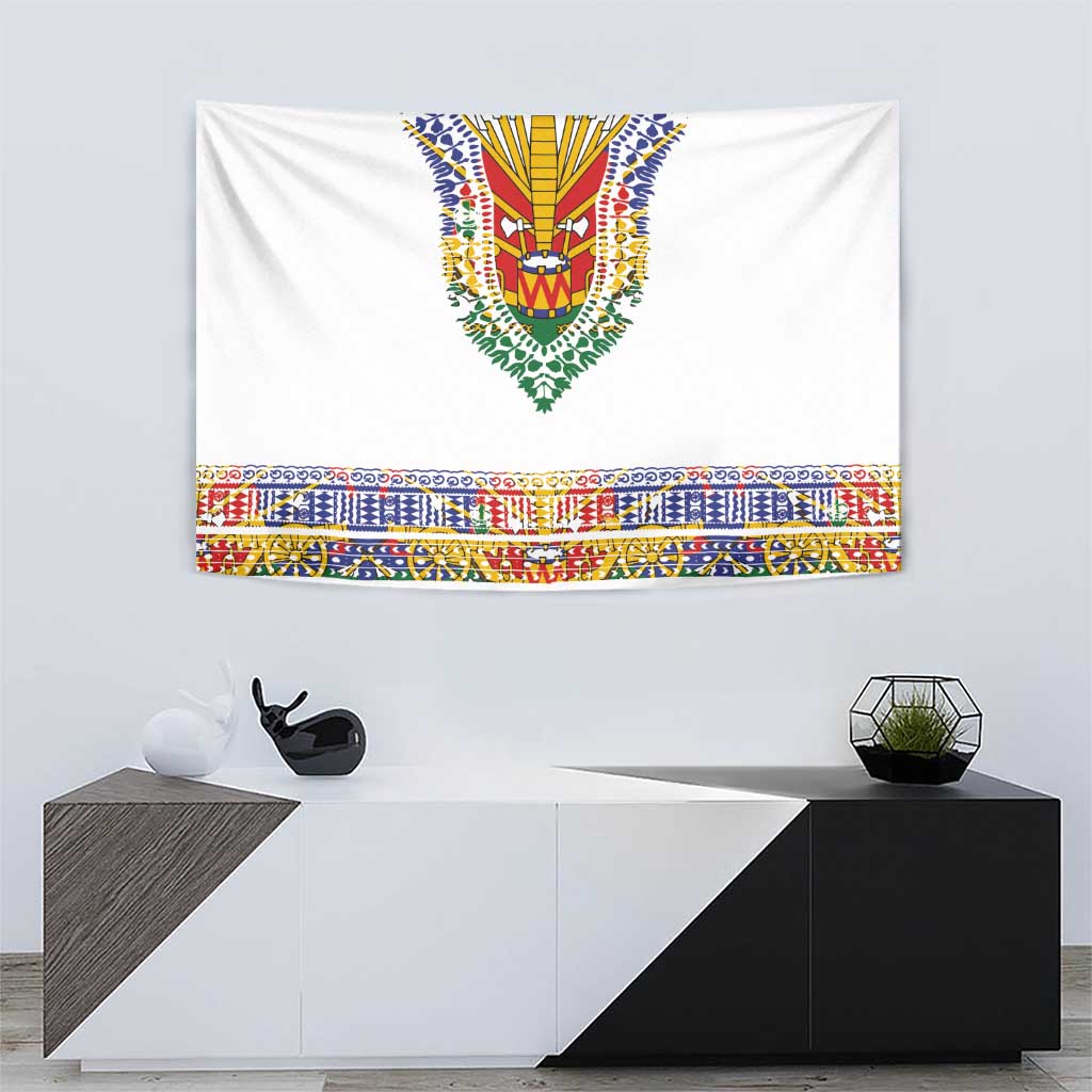 Haiti Flag Traditional Dashiki Tapestry White Color
