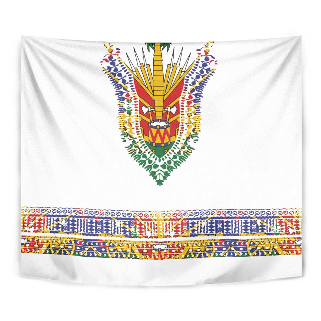 Haiti Flag Traditional Dashiki Tapestry White Color