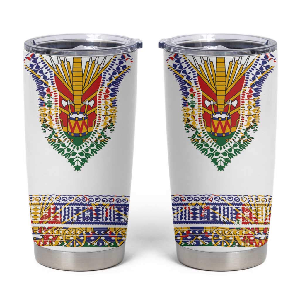 Haiti Flag Traditional Dashiki Tumbler Cup White Color