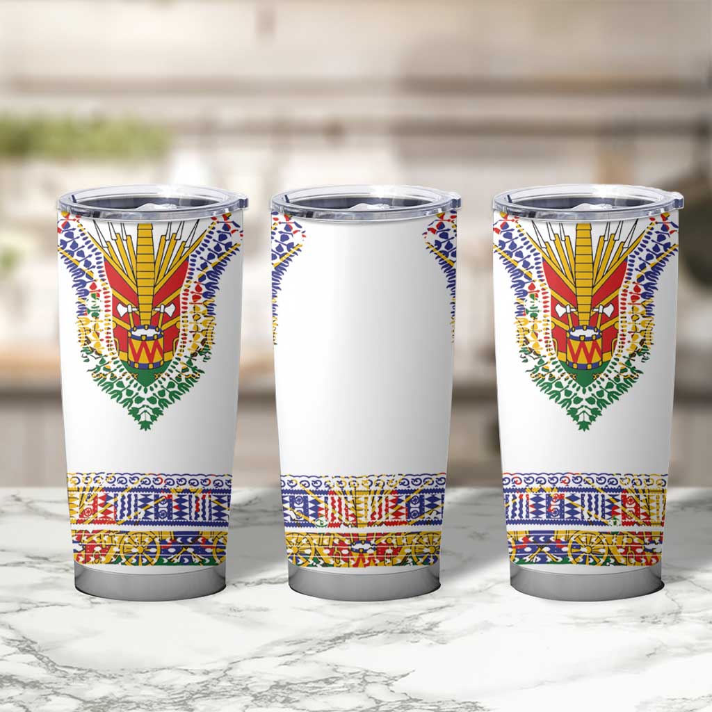 Haiti Flag Traditional Dashiki Tumbler Cup White Color
