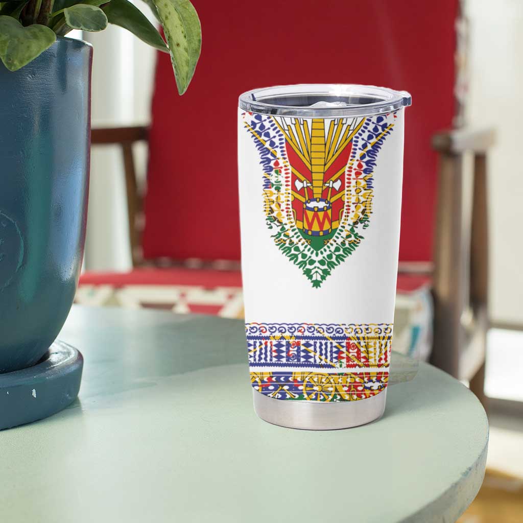 Haiti Flag Traditional Dashiki Tumbler Cup White Color