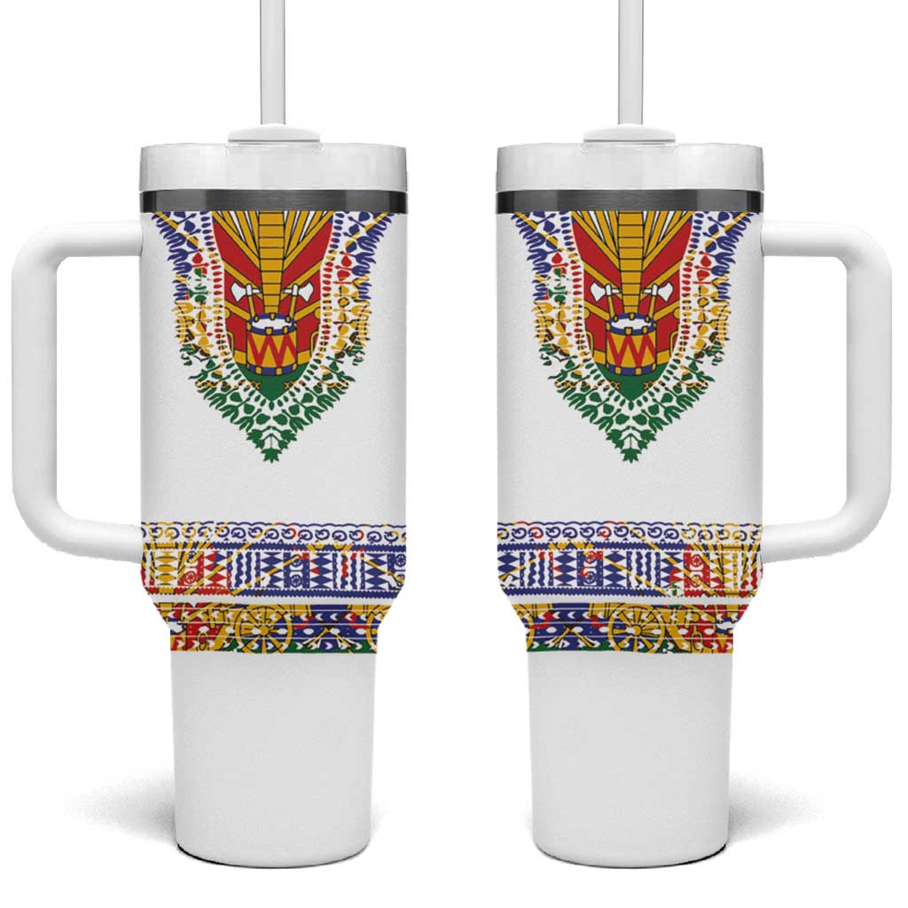 Haiti Flag Traditional Dashiki Tumbler With Handle White Color