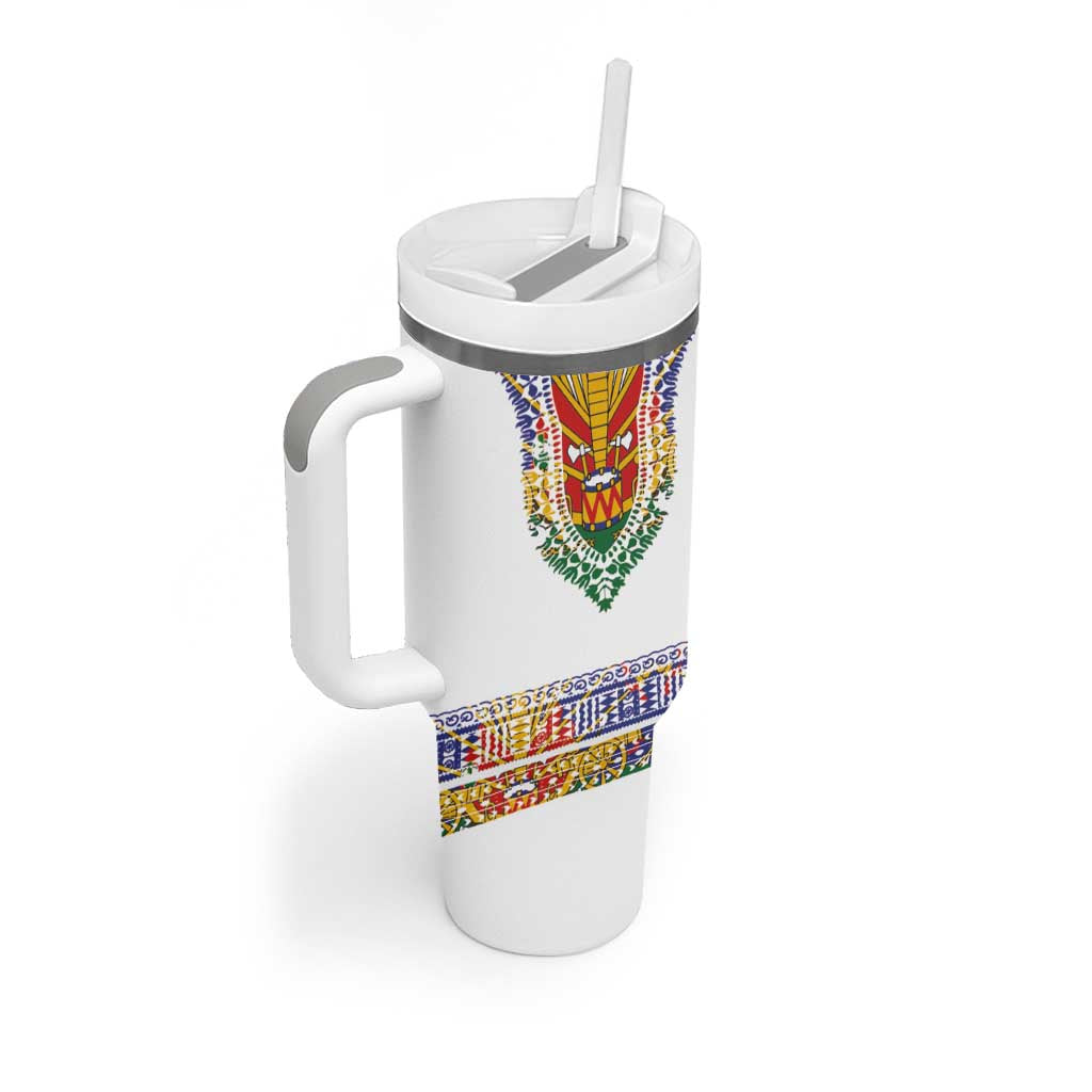 Haiti Flag Traditional Dashiki Tumbler With Handle White Color
