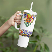 Haiti Flag Traditional Dashiki Tumbler With Handle White Color