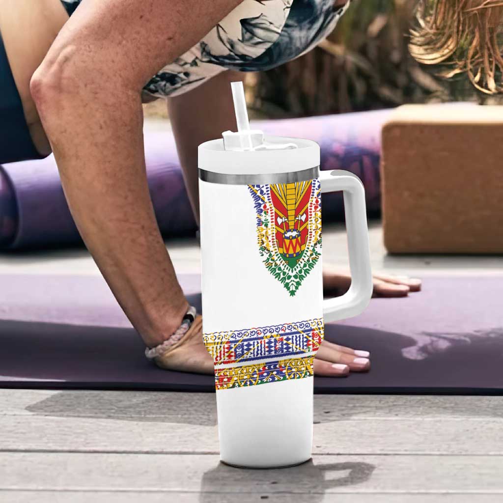 Haiti Flag Traditional Dashiki Tumbler With Handle White Color