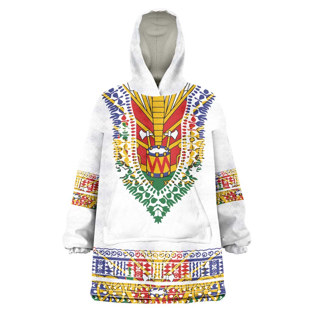 Haiti Flag Traditional Dashiki Wearable Blanket Hoodie White Color