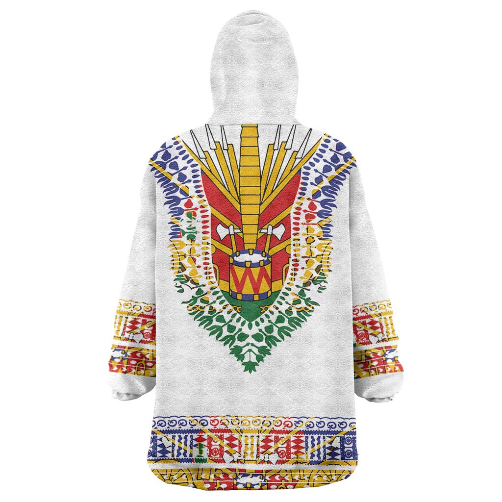 Haiti Flag Traditional Dashiki Wearable Blanket Hoodie White Color