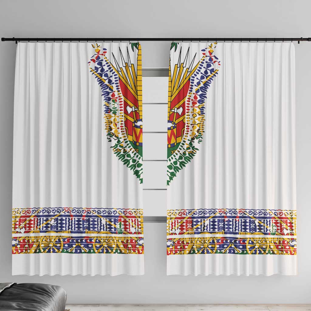 Haiti Flag Traditional Dashiki Window Curtain White Color