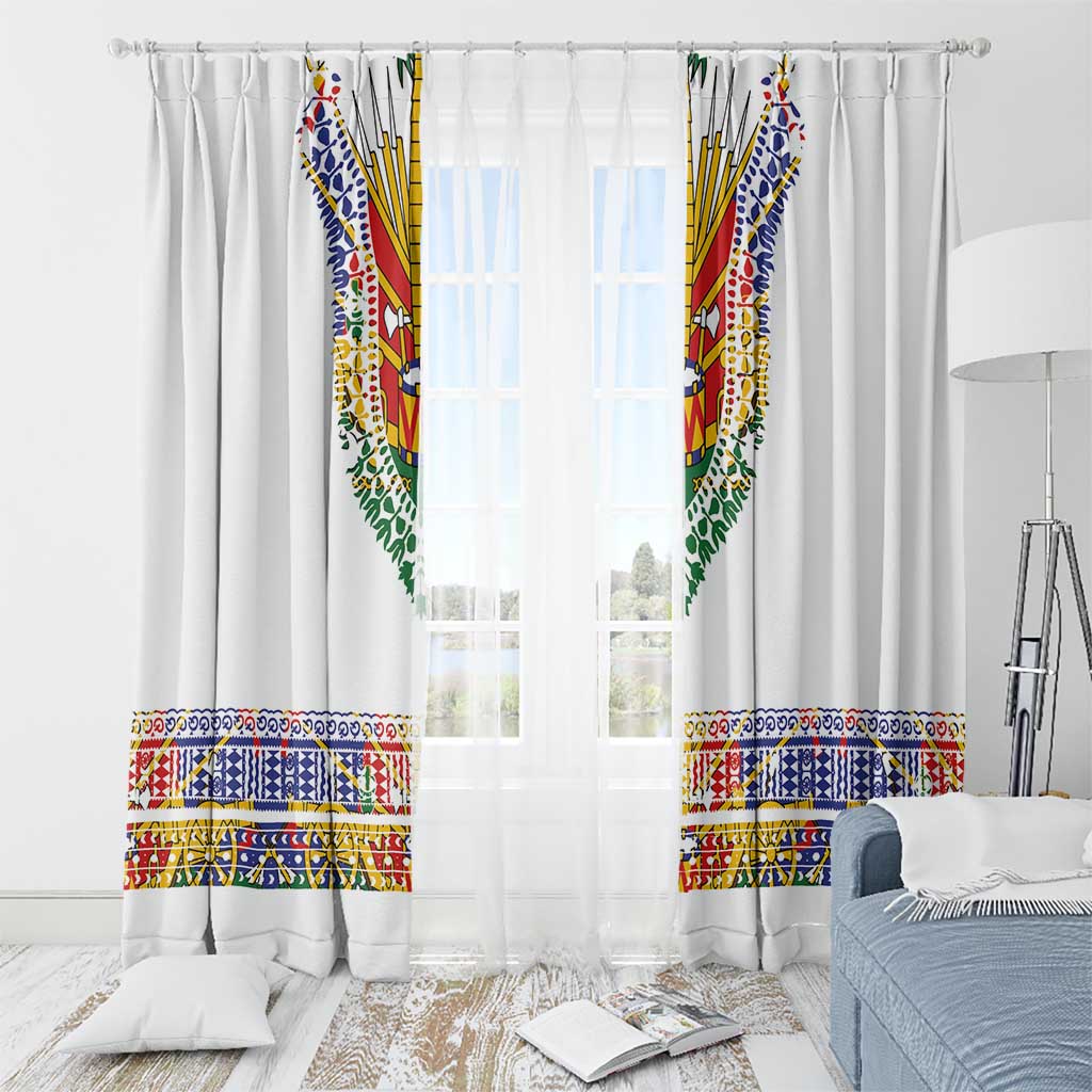 Haiti Flag Traditional Dashiki Window Curtain White Color