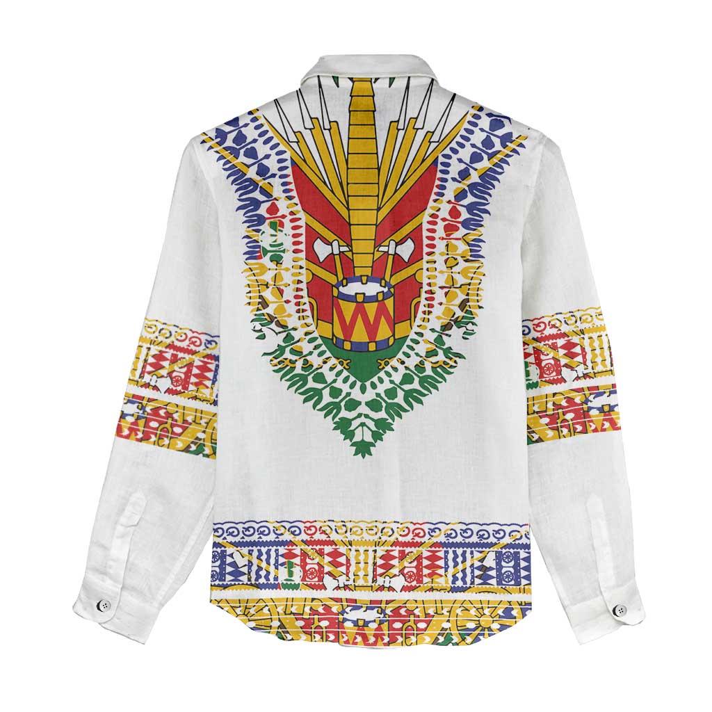Haiti Flag Traditional Dashiki Women Casual Shirt White Color