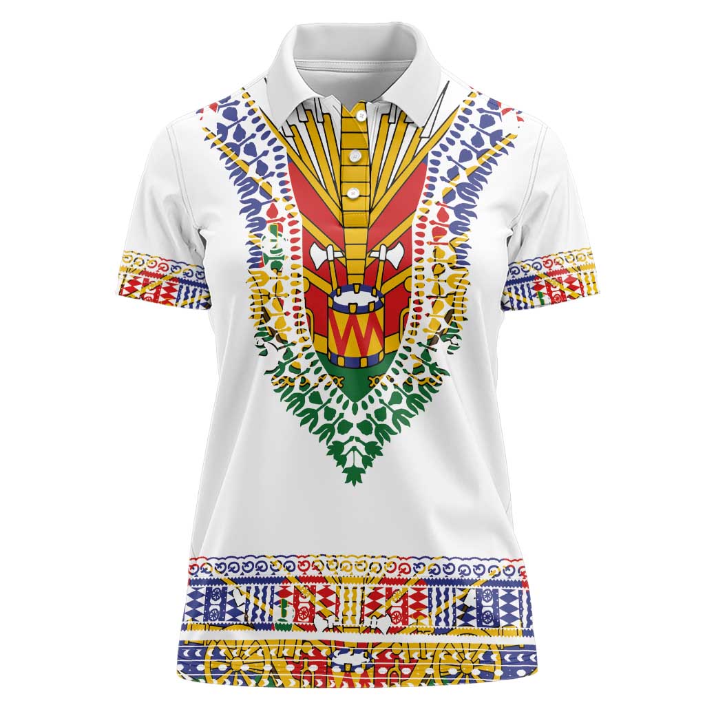 Haiti Flag Traditional Dashiki Women Polo Shirt White Color