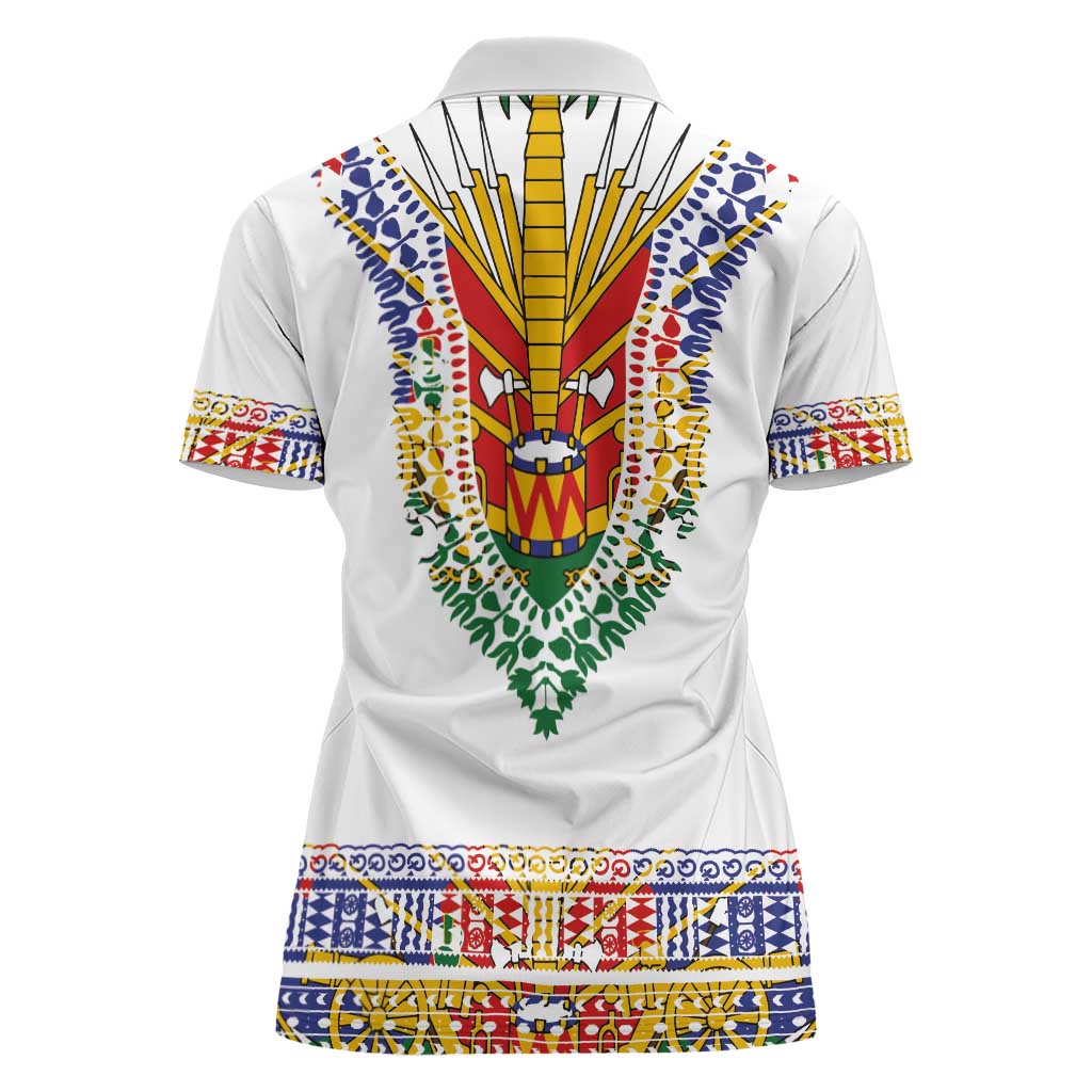 Haiti Flag Traditional Dashiki Women Polo Shirt White Color