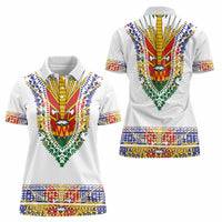 Haiti Flag Traditional Dashiki Women Polo Shirt White Color