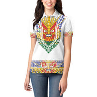 Haiti Flag Traditional Dashiki Women Polo Shirt White Color