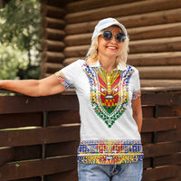 Haiti Flag Traditional Dashiki Women Polo Shirt White Color