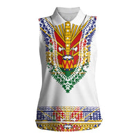 Haiti Flag Traditional Dashiki Women Sleeveless Polo Shirt White Color