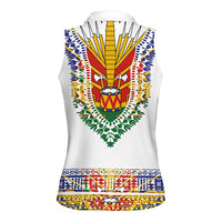 Haiti Flag Traditional Dashiki Women Sleeveless Polo Shirt White Color