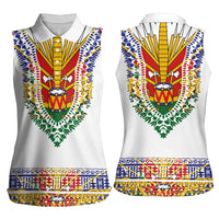 Haiti Flag Traditional Dashiki Women Sleeveless Polo Shirt White Color