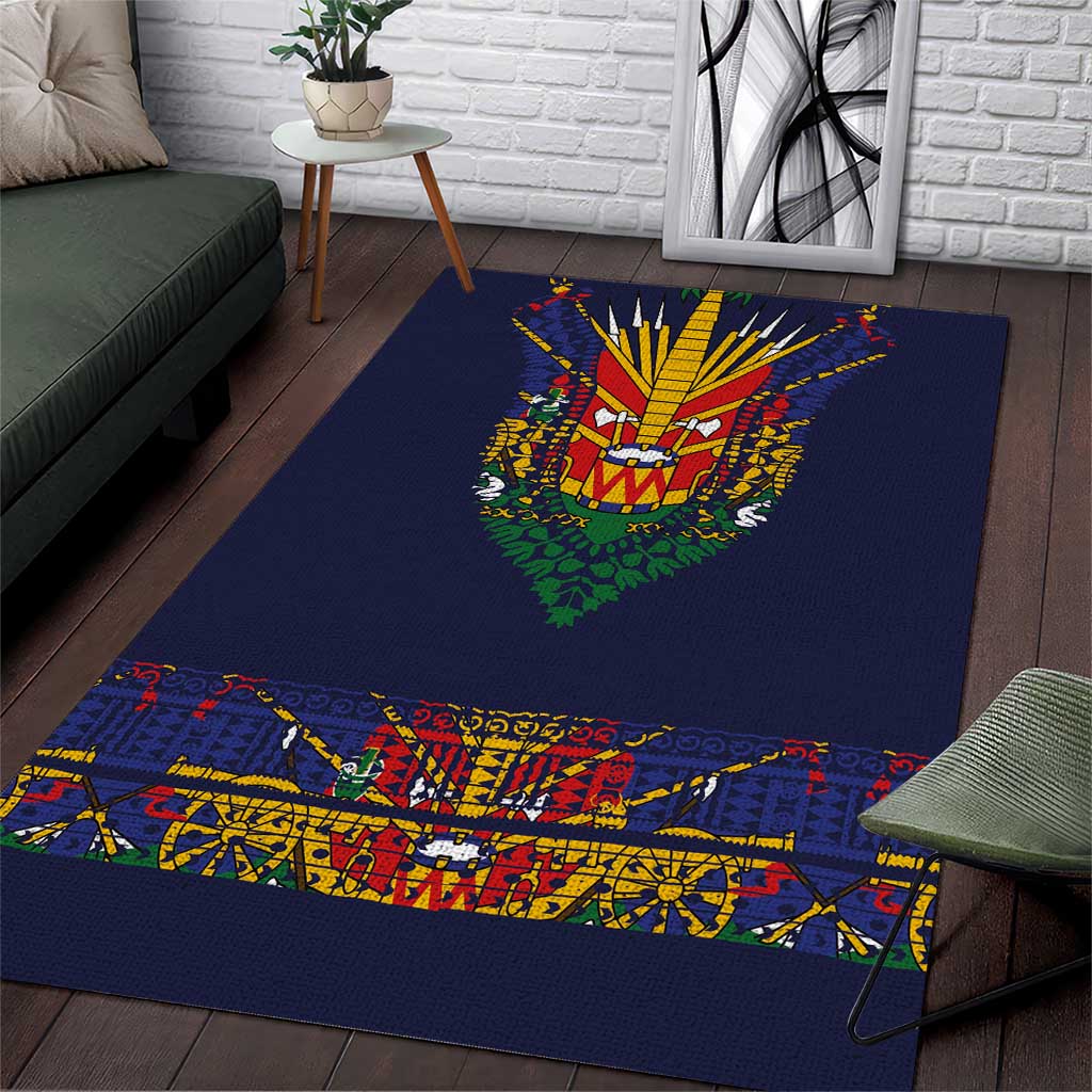 Haiti Flag Traditional Dashiki Area Rug Black Color