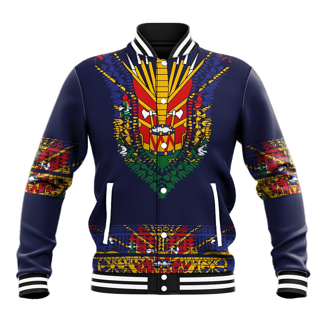 Haiti Flag Traditional Dashiki Baseball Jacket Black Color