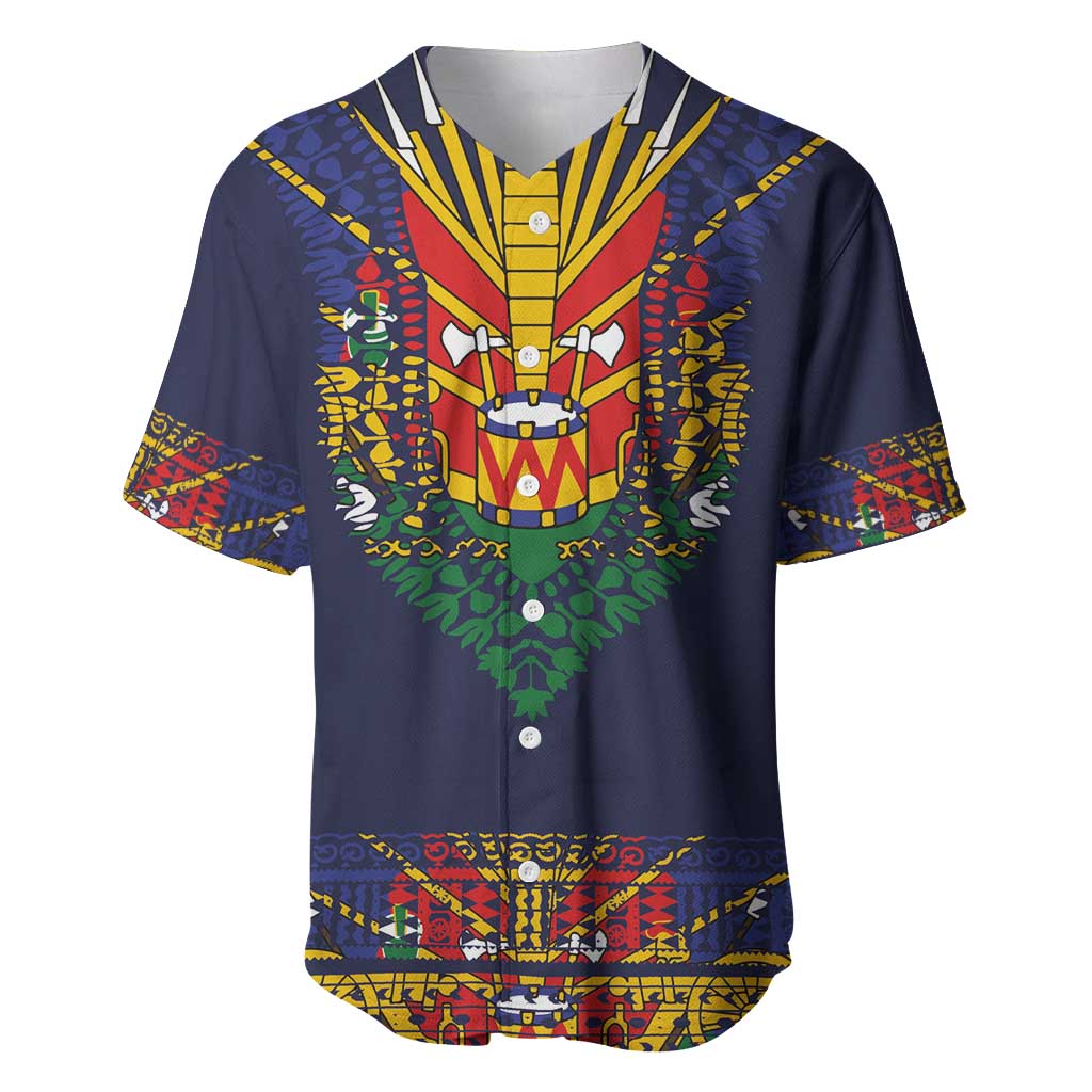 Haiti Flag Traditional Dashiki Baseball Jersey Black Color