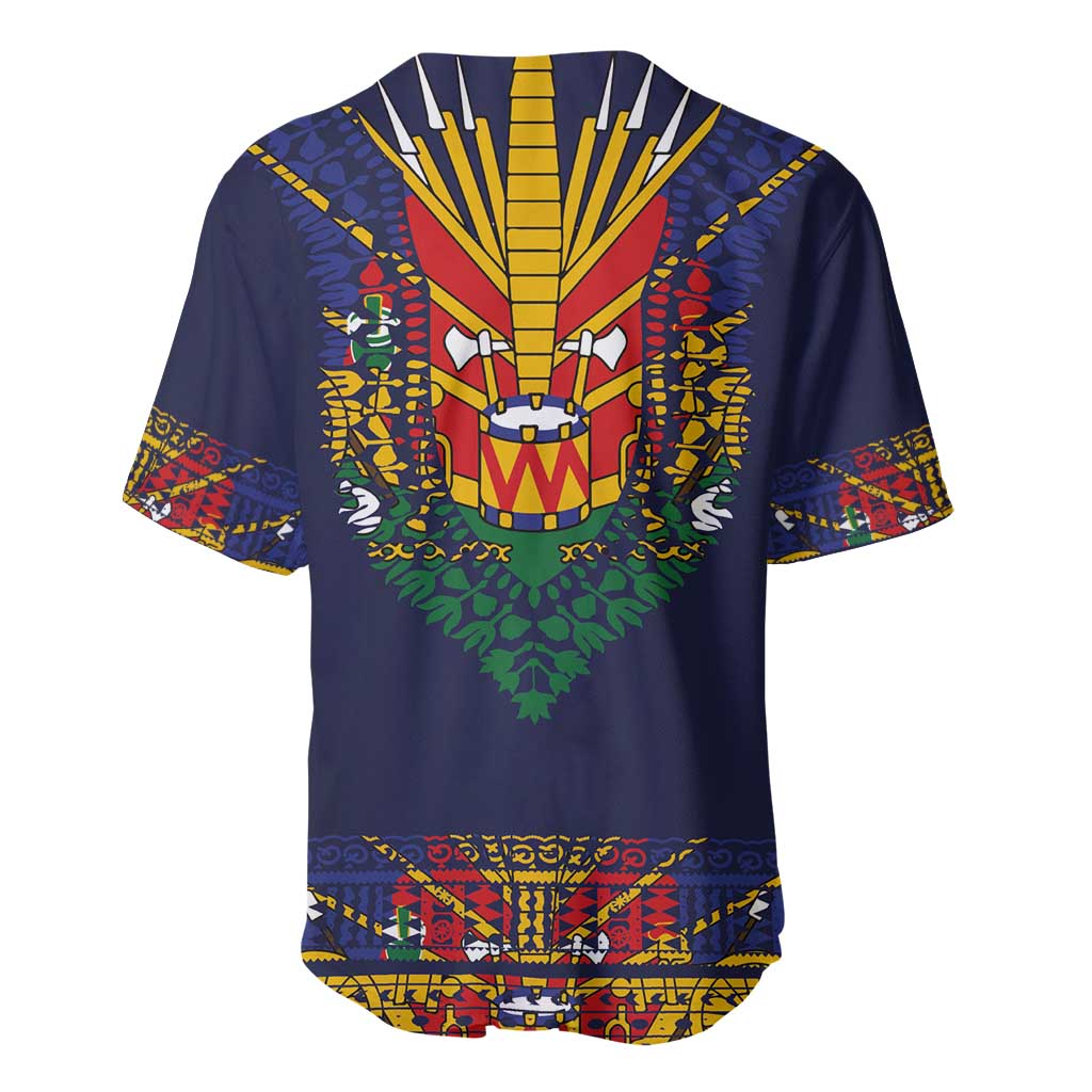 Haiti Flag Traditional Dashiki Baseball Jersey Black Color