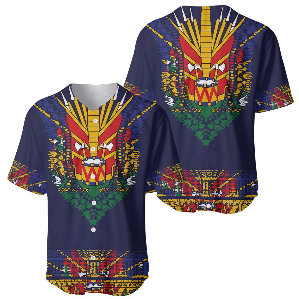 Haiti Flag Traditional Dashiki Baseball Jersey Black Color