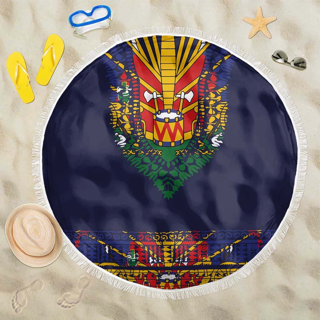 Haiti Flag Traditional Dashiki Beach Blanket Black Color